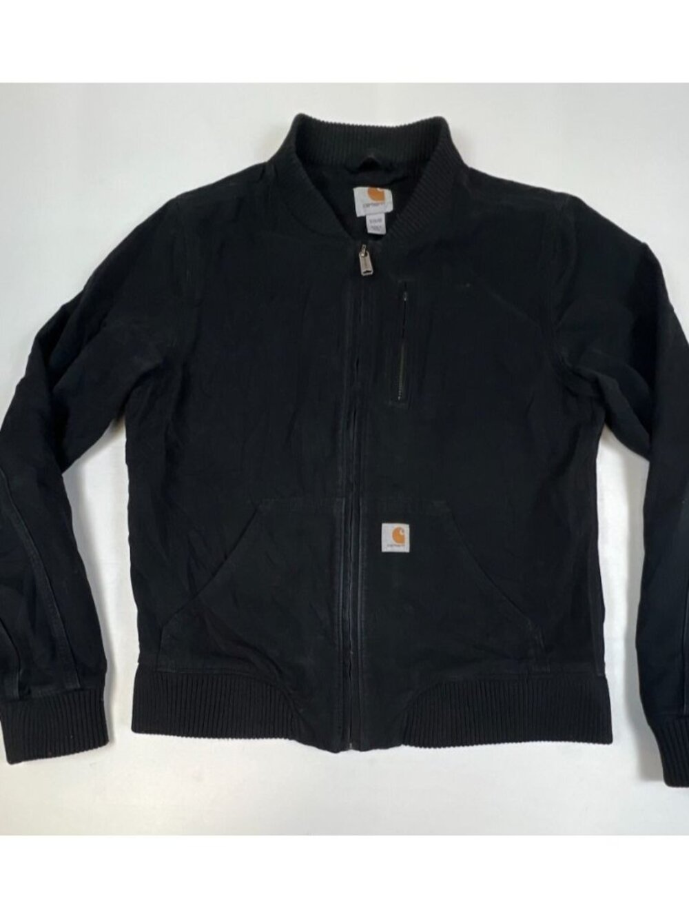 Carhartt Women Small 4/6 Full Zip Mock Neck Jacket Black Mesh Lined Canvas